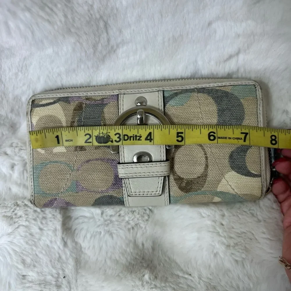 Coach Tan Multicolor Soho Optic Credit Card Zip Around Buckle Wallet